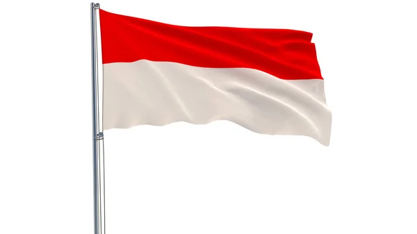 Isolar a bandeira da Indonésia em um mastro de bandeira que flutua no vento em um fundo branco, renderização 3d . — Fotografia de Stock