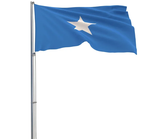 Aislar la bandera de Somalia en un asta de la bandera ondeando en el viento en una representación blanca, 3d . — Foto de Stock