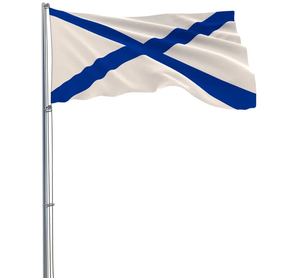 Svatého Ondřeje vlajka na stožáru vlaje ve větru na bílém pozadí, 3d vykreslování. — Stock fotografie