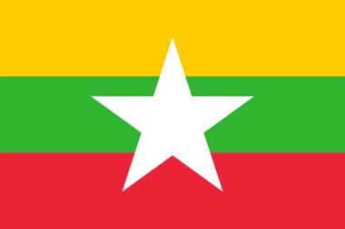 Myanmar bayrağı ile vektör yıldız, ulusal renklerde.