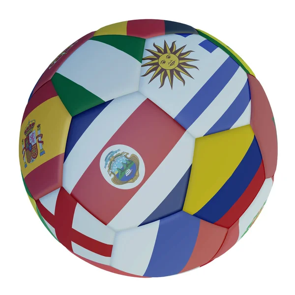 白の背景、3 d レンダリングに 2018 年に参加している国々 の色フラグと分離されたサッカー ボール. — ストック写真