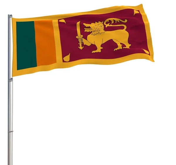 Drapeau isolé du Sri Lanka sur un mât flottant dans le vent sur fond blanc, rendu 3d . — Photo