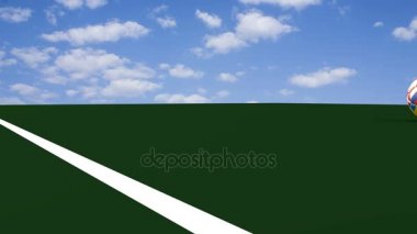 Futbol topu Dünya Kupası katılımcıların renklerde geçerek gol çizgisine, 3d render