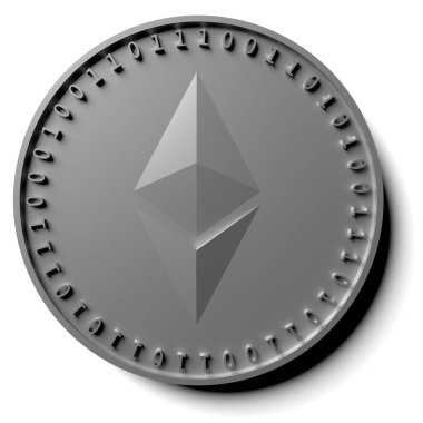 Dijital Kripto para Ethereum - etherium izole sikke bir gölge beyaz bir arka plan üzerinde çevirir.