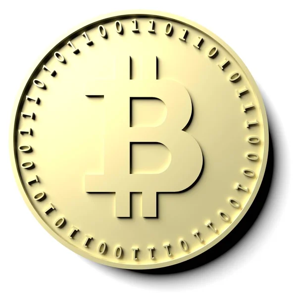 Moneta na białym tle cyfrowy krypto waluty Bitcoin rzuca cień na białym tle — Zdjęcie stockowe