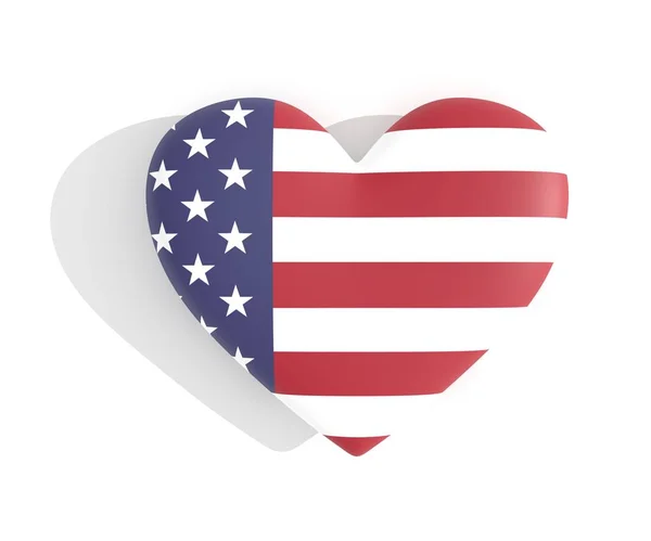Hart in de kleuren van de Amerikaanse vlag, die een schaduw werpt, 3D-rendering. — Stockfoto
