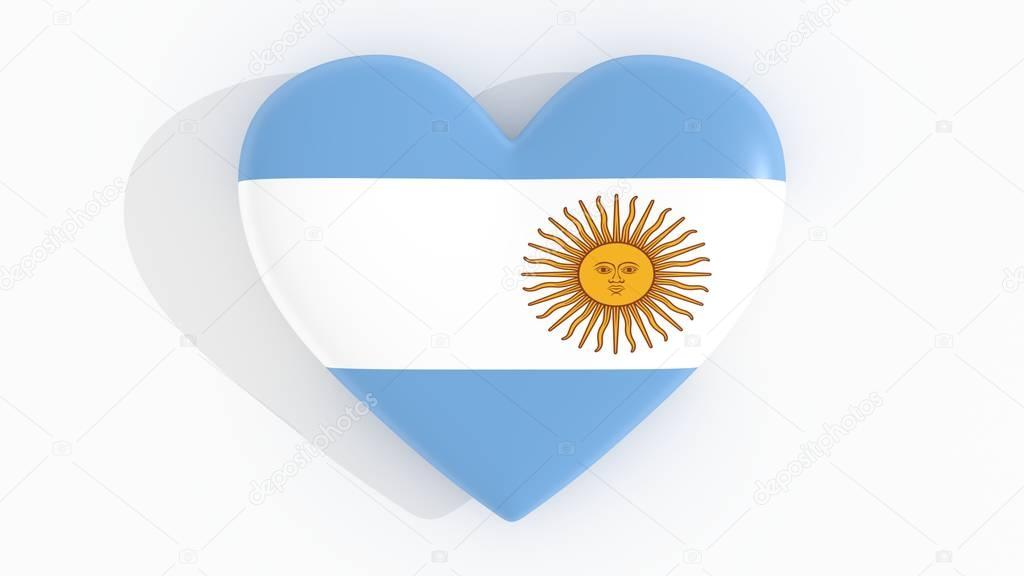 heart in the colors of Argentina flag, on a white background, 3d rendering