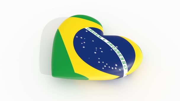 Coração Pulsante Nas Cores Bandeira Brasil Fundo Branco Renderização Loop — Vídeo de Stock