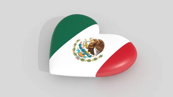 Pulsierendes Herz in den Farben der mexikanischen Flagge, auf weißem Hintergrund, 3D-Darstellung — Stockfoto