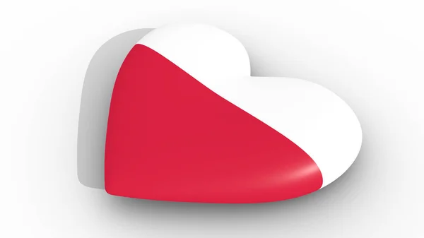 Heart in the colors of Poland flag, on a white background, 3d rendering side. — Stock Photo, Image