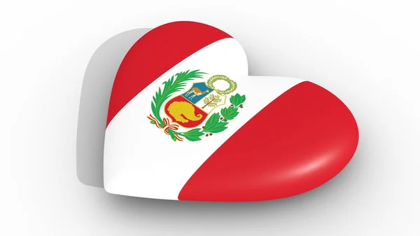 Corazón en los colores de la bandera del Perú, sobre un fondo blanco, lado de la representación 3d . — Foto de Stock