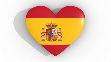Beyaz bir arka planda 3d render üst İspanya bayrağının renkleri kalbinde.