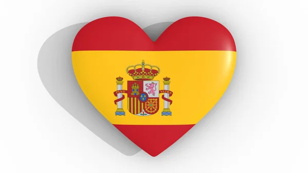 Corazón en los colores de la bandera de España, sobre fondo blanco, 3d renderizado superior . —  Fotos de Stock