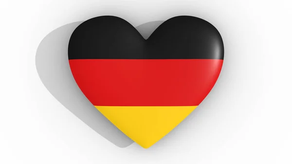Coração nas cores da bandeira da Alemanha, em um fundo branco, top de renderização 3d . — Fotografia de Stock