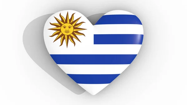 Kalp Uruguay bayrağı, beyaz bir arka plan, 3d render top renkleri. — Stok fotoğraf
