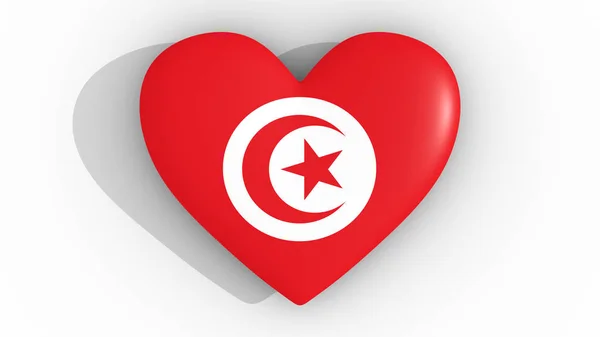 Hati dalam warna bendera Tunisia, pada latar belakang putih, 3d rendering atas . — Stok Foto