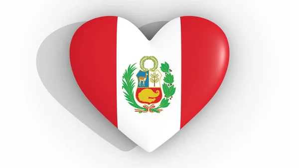 Corazón en los colores de la bandera del Perú, sobre un fondo blanco, 3d rendering top . — Foto de Stock