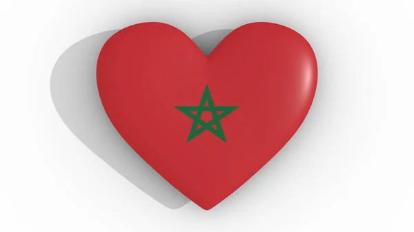 Serce w kolorach flagi Maroko, na białym tle, 3d renderowania top. — Zdjęcie stockowe