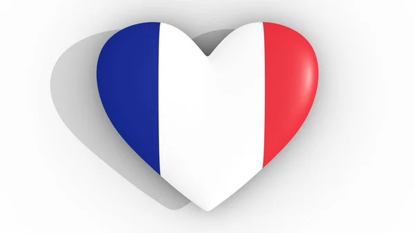 Hjärtat i färgerna i Frankrike flagga, på en vit bakgrund, 3d rendering topp. — Stockfoto