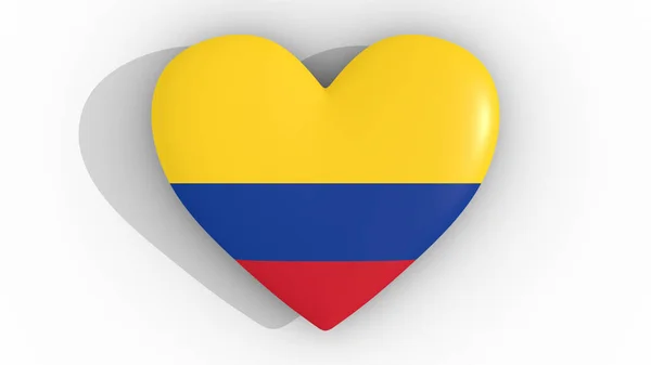 A színek a Kolumbia zászló, egy fehér háttér, 3D-s renderelés felső szív. — Stock Fotó