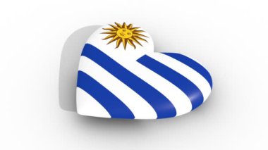 Uruguay bayrağı, bir beyaz arka plan, 3d render yan, döngü renkleri zonklayan kalp.