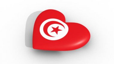 Tunus bayrağı, bir beyaz arka plan, 3d render yan, döngü renkleri zonklayan kalp.