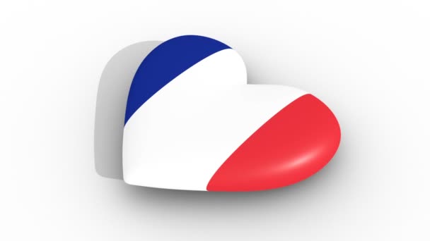 Pulsujące serce w kolorach flagi Francji, na białym tle, 3d renderowania strony, pętla. — Wideo stockowe