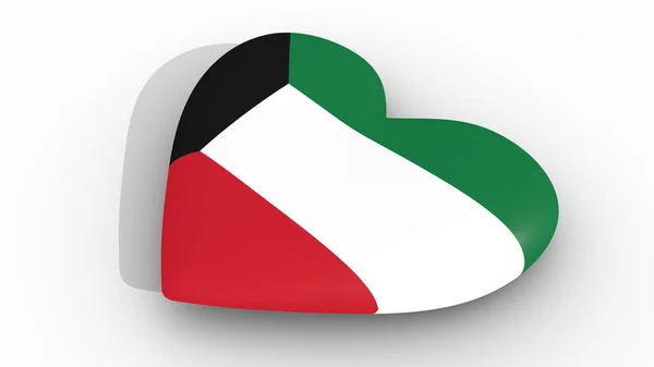 Corazón en los colores de la bandera de Kuwait, sobre un fondo blanco, 3d renderizado superior . — Foto de Stock