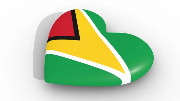 Hjärtat i färger av Guyanas flagga, på en vit bakgrund, 3d rendering topp. — Stockfoto