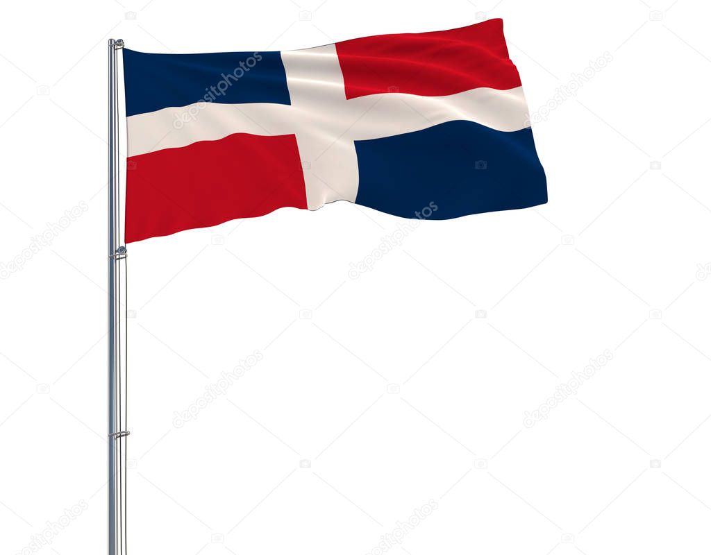 Flag of Dominican on the flagpole fluttering in the wind on white background, 3d rendering.