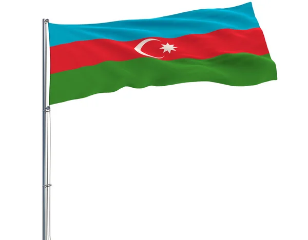 Flag of Azerbaijan on the flagpole fluttering in the wind on white background, 3d rendering. — Stock Photo, Image