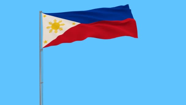 Flag Philippines Peacetime Flagpole Fluttering Wind Pure Blue Background — Stock Video