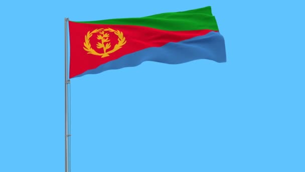 Bandera Eritrea Asta Bandera Ondeando Viento Sobre Fondo Azul Puro — Vídeos de Stock