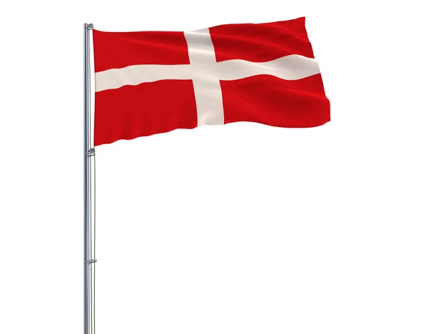 Флаг Суверенного Военного Мальтийского Ордена на флагштоке, развевающемся на ветру на белом фоне . — стоковое фото