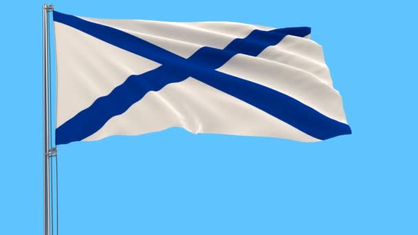 Bandera de St. Andrews en un asta de la bandera ondeando en el viento sobre un fondo azul, representación 3d . — Vídeo de stock