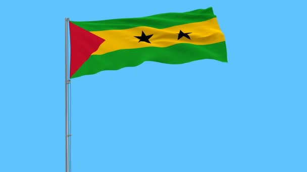 Zászlórúd Csapkodott Szélben Tiszta Kék Háttér Rendering Sao Tomé Príncipe — Stock videók