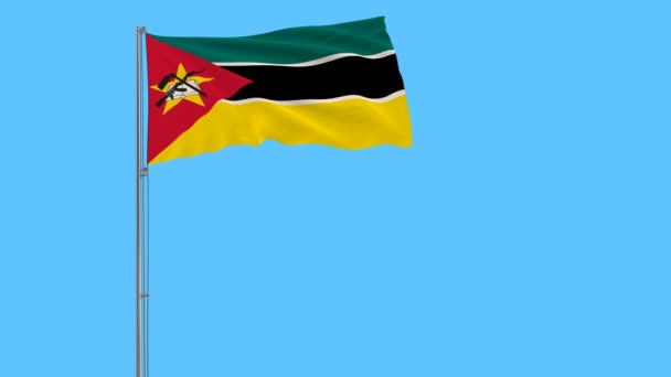 Isolate Flag Mozambique Flagpole Fluttering Wind Blue Background Rendering — Stock Video