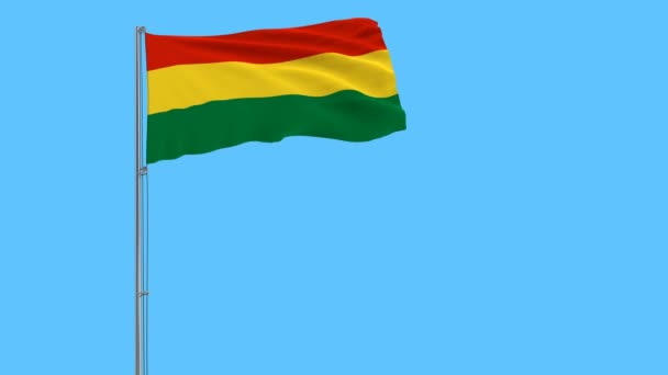 Изолировать Флаг Боливии Флагштоке Развевающемся Ветру Синем Фоне Рендеринг — стоковое видео