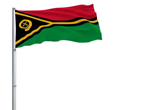 Elkülöníteni a zászlórúd, csapkodott a szélben, egy fehér háttér, 3d rendering a Vanatu zászlaja. — Stock Fotó