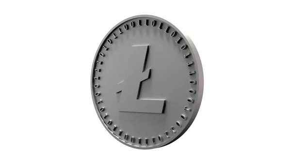 白い背景の上の Litecoin のシンボルとデジタル暗号通貨の銀貨. — ストック写真