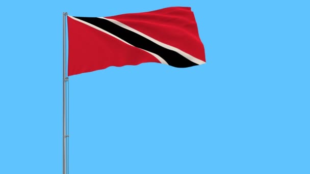 Izolovat Vlajka Trinidad Tobago Stožáru Vlaje Větru Modrém Pozadí Vykreslování — Stock video