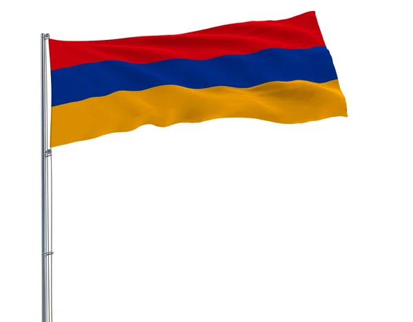 Isolierte Flagge von Armenien an einem Fahnenmast, der im Wind flattert, auf weißem Hintergrund, 3D-Darstellung. — Stockfoto