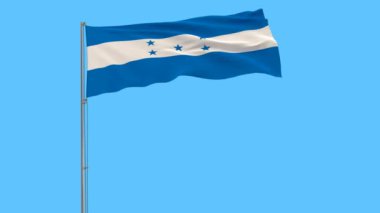 Honduras bayrağı mavi arka plan, 3d render rüzgarla içinde çırpınan bir bayrak direği üzerinde izole