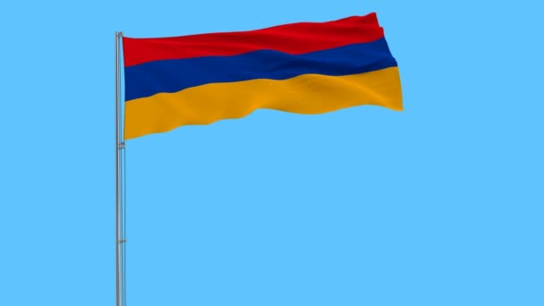 Izolowanie Flaga Armenii Masztem Łopocze Wietrze Niebieskim Tle Renderowania — Wideo stockowe