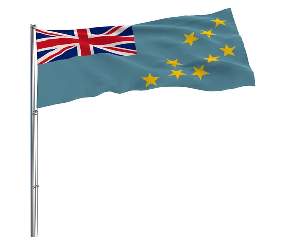 Прапор Тувалу на флагштока майорить у вітер на білому тлі, 3d-рендерінг. — стокове фото
