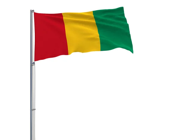 Elkülöníteni a a zászlórúd, csapkodott a szélben, egy fehér háttér, 3d rendering-Guinea zászlaja. — Stock Fotó