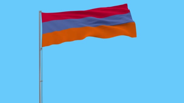 Variant Flag Armenia Alternative Colors Flagpole Waving Wind Blue Background — Stock Video