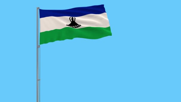 Aislar Bandera Del Reino Lesotho Sobre Asta Bandera Ondeando Viento — Vídeo de stock