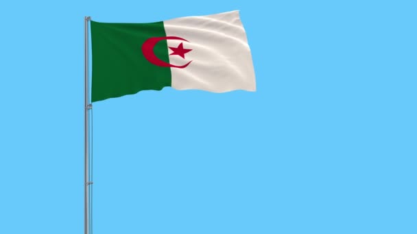 Isolera Algeriet Flagga Flaggstång Som Fladdrar Vinden Blå Bakgrund Rendering — Stockvideo