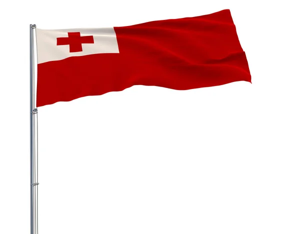 Drapelul izolat al Tonga pe un stâlp fluturând în vânt pe un fundal transparent, redare 3D . — Fotografie, imagine de stoc